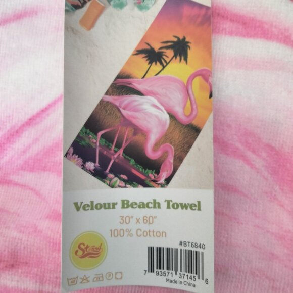 Michael Searle Beach Towel Pink Flamingo Sunset Cotton Velour  30 x 60 Inch - Picture 6 of 8